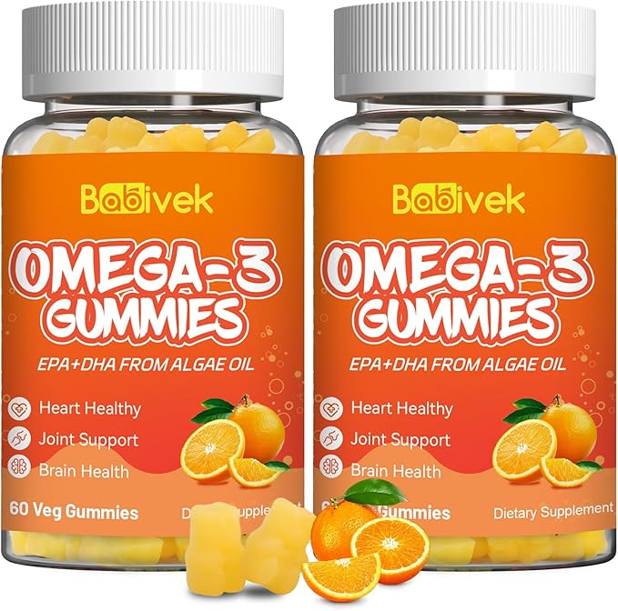 2 Pack Omega-3 Gummies Vegan 1200mg, EPA and DHA Omega-3 Fatty Acids with Folate, Vitamin A, Vitamins C & E, High Potency Omega 3 Supplements for Immune Support, 120 Count