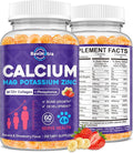 Calcium Potassium Magnesium Gummies for Kids & Adults, Magnesium Potassium Calcium Supplement for Kids, Sleep, Bone Strength, Density Support, Sugar Free, Juice Banana & Strawberry Flavor, 60 Gummies