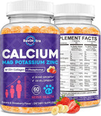Calcium Potassium Magnesium Gummies for Kids & Adults, Magnesium Potassium Calcium Supplement for Kids, Sleep, Bone Strength, Density Support, Sugar Free, Juice Banana & Strawberry Flavor, 60 Gummies
