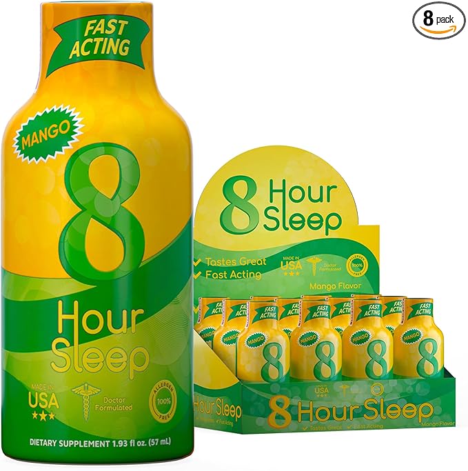 Vitamin Energy 8 Hour Sleep Shot Mango 8 Pack, Melatonin, 5-HTP, GABA, Valerian, Lavender, Nighttime Relaxation & Sleep Support Supplement, Zero Sugar, Vegan, Gluten-Free, Kosher, 1.93 fl oz