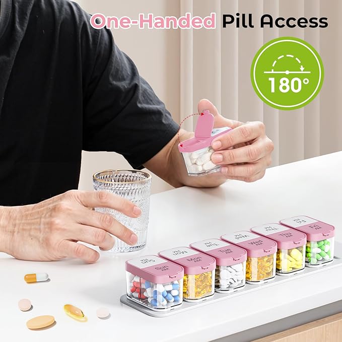 Odaro Extra Large Weekly Pill Organizer 2 Times A Day, Pill Box 7 Day Am Pm to Hold Daily Medicine Vitamin and Supplements - Pink