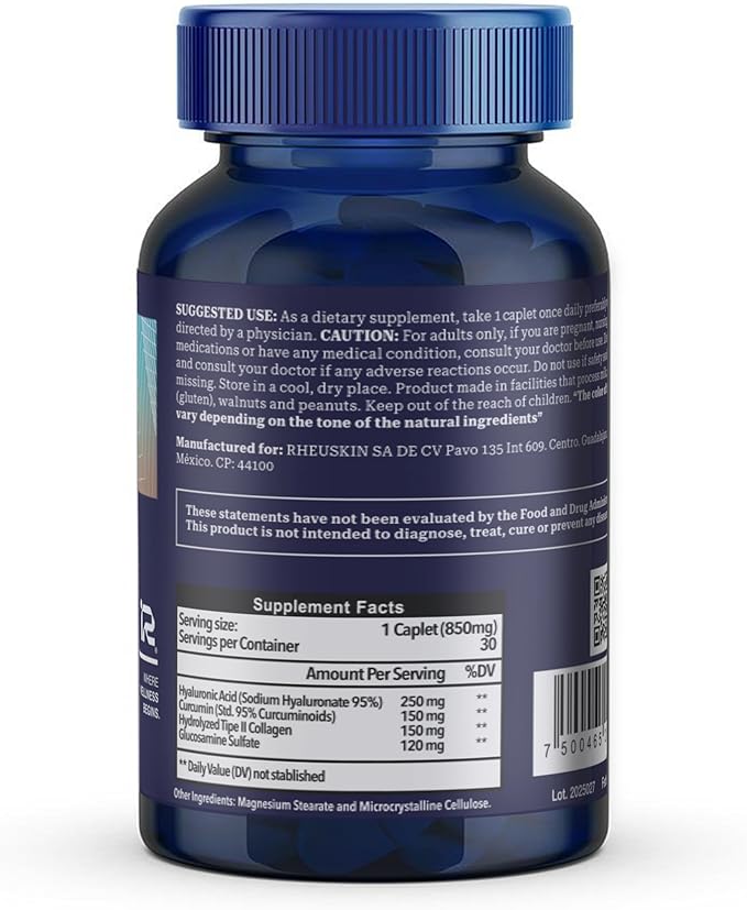 Motion – Advanced Joint Support: Hyaluronic Acid + Glucosamine + Curcumin + Type II Collagen – Flexibility, Mobility & Comfort – 30 Caplets 850 mg