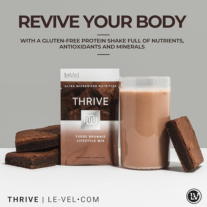 Thrive Protein Shake | 16 Packets (35g Each) | Gluten-Free, Pea Protein, Probiotics, Fiber & Digestive Enzymes | Supports Lean Muscle (16 Packets (Single Servings), Fudge Brownie)