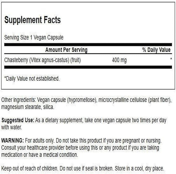 Swanson Chasteberry Fruit - Herbal Supplement Promoting Women's Health & Menopausal & Menstrual Support - May Support Balance & Skin Health - (120 Capsules, 400mg Each)