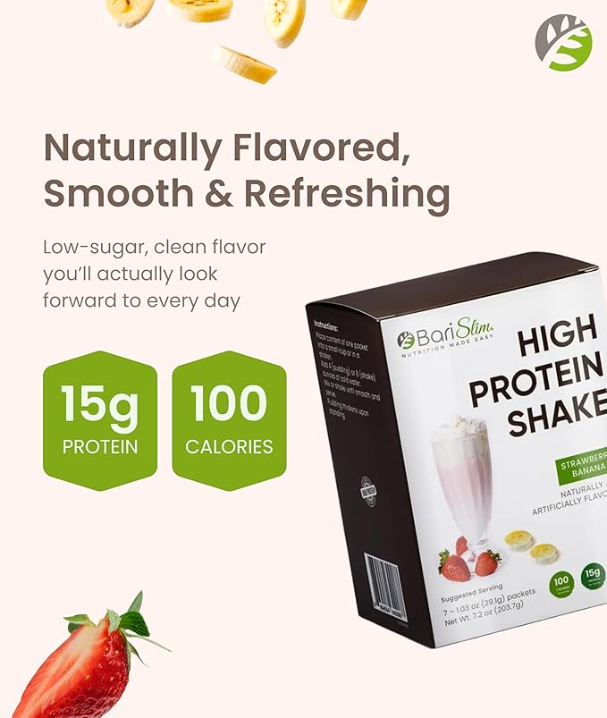 BariSlim High Protein Shake - Delicious & Nutritious Meal Replacement Shake - Low Sugar & Carb - Formulated for Bariatric Patients & Post-Weight Loss Surgery Support | Strawberry Banana Shake (9 oz)