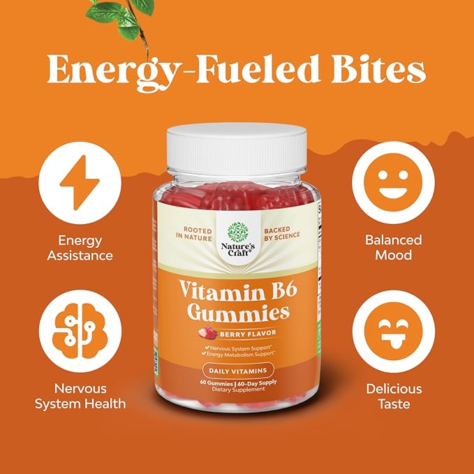 Potent Vitamin B6 Gummies for Adults - Vitamin B6 50mg Per Serving Gummy Vitamins for Women and Men for Immune Nerve and Mood Support - Vegan Kosher B6 Vitamins Gummies for Women and Men - 60 count