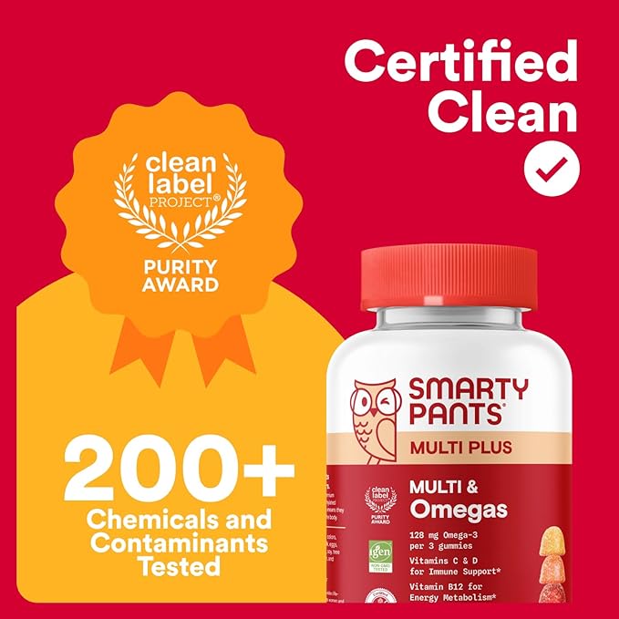 SmartyPants Multivitamin for Men & Women, Multivitamin Gummies with Omega 3 (DHA/EPA), Vitamin D3, C, Vitamin B12, B6, A, K & Zinc, Biotin, Gluten Free, 90 Count (30 Day Supply)