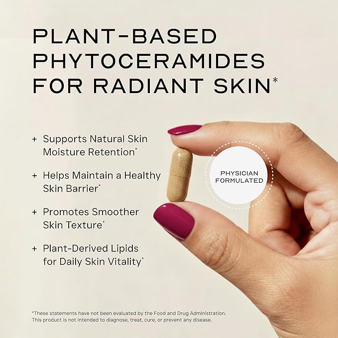 Phytoceramides Ceramide Skin Hydration Restore Beauty Health Supplement, Hyaluronic Acid Alternative Pills w/Multivitamins A, C, D, E, Anti Aging Wrinkle Support Super Vegan 30 Capsules for Women Men