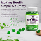Sea Moss Gummies - Irish Sea Moss Gummies for Adults & Kids - Advanced Superfood Seamoss Supplement with Organic Bladderwrack & Burdock Root Extract，ACV for Daily Immune, Gut Cleanse, Vegan, 60 Counts