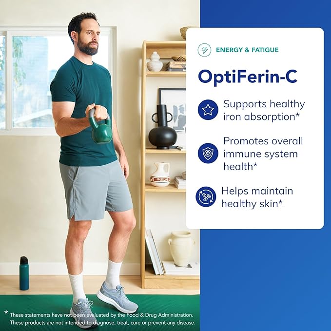 Pure Encapsulations OptiFerin-C - for Red Blood Cells & Energy - Iron Absorption Support - Energy Supplement* - Vitamin C Enriched - Gluten Free & Non-GMO - 60 Capsules