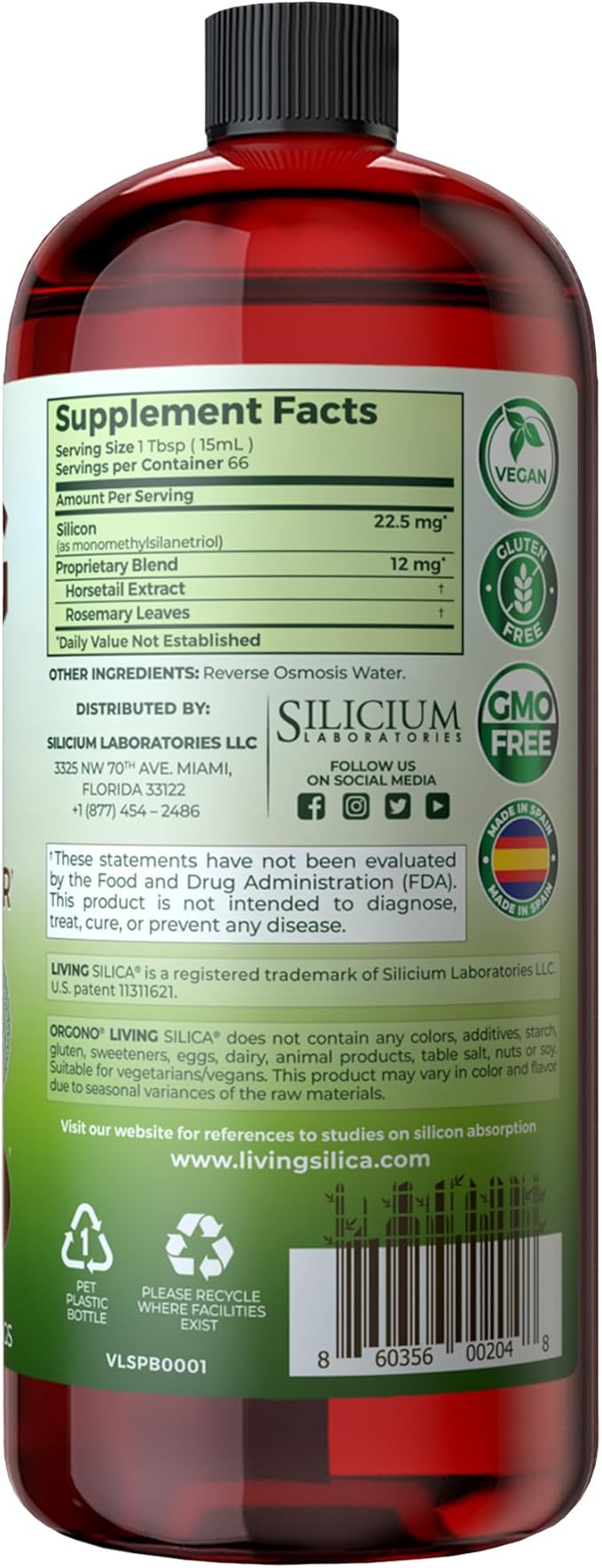 Living Silica ORGONO Plant-Based Collagen Booster | Horsetail Extract & Rosemary | Supports Collagen & Elastin for Joint & Bone Health, Glowing Skin, Strong Hair & Nails | 33.85 Fl Oz