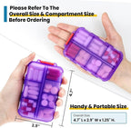 14 GRIDS Travel Pill Organizer Box with Labels - Travel Medicine Case Kit - Pocket Daily Pharmacy Container - Travel Medication Holder Dispenser for Fish Oil Vitamin Supplement Storage - Clear Purple