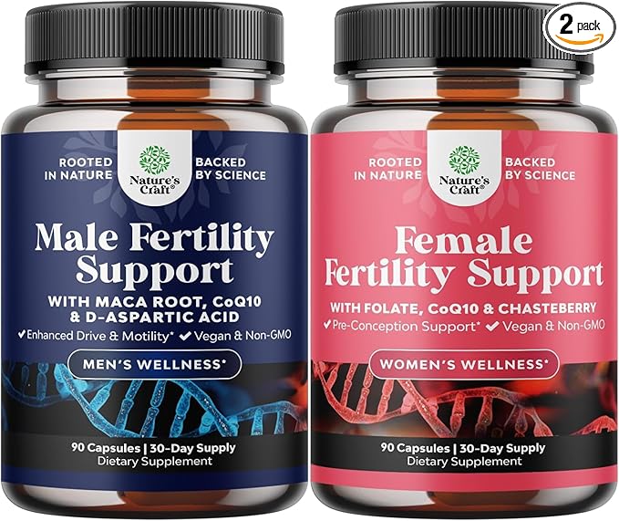 Fertility Supplements for Women & Men - Prenatal Vitamins Bundle with COq10, Folic Acid, Choline, Zinc, D-Aspartic Acid - Hormonal Balance for Conception for Her & Him - Pre Natal Multivitamin - 90 Ct