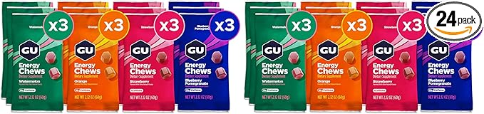 GU Energy Chews, Variety Pack Gummies with Electrolytes, Dairy-Free, On-The-Go Energy for Any Workout, 12 Bags (24 Servings Total), (Pack of 2)