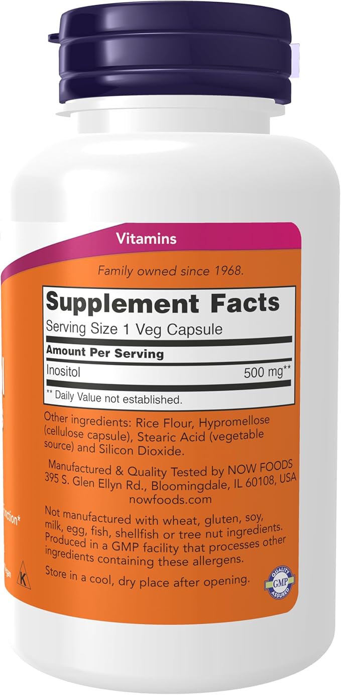 NOW Supplements, Inositol 500 mg, Healthy Membrane Function*, Cellular Health*, 100 Veg Capsules