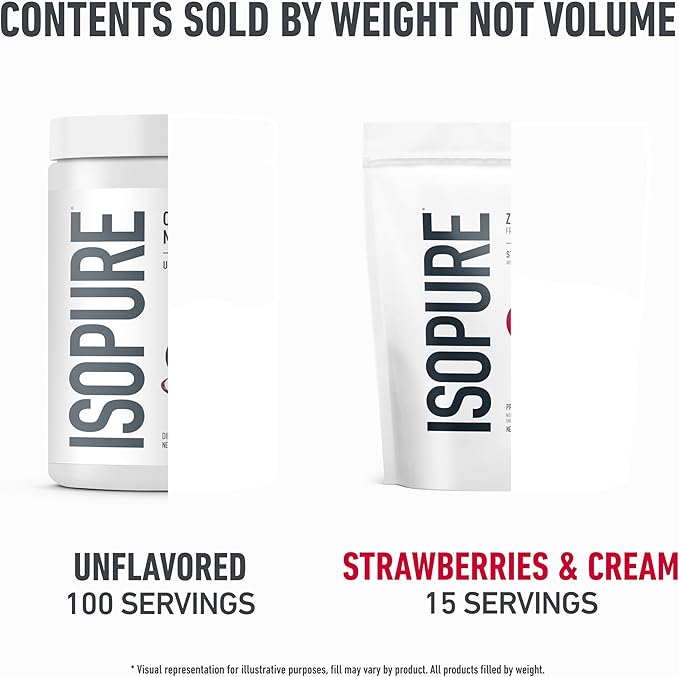 Isopure Bundle of Zero Carb 100% Pure Whey Isolate Protein Powder, Strawberries & Cream, 25g Protein Per Serving, 1 Lb, 15 Servings + Isopure 100% Pure Creatine Monohydrate Powder, 100 Servings