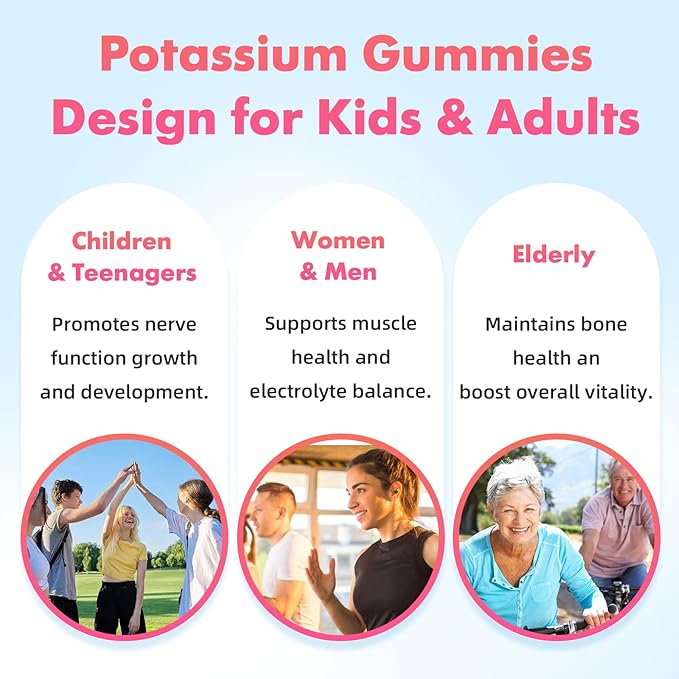 softbear Potassium Citrate 1000mg Gummies – High Absorption Potassium Gummies for Muscle Support & Electrolyte Balance – Potassium Supplement for Women & Adults, Vegan, Raspberry Flavor (120 Count)
