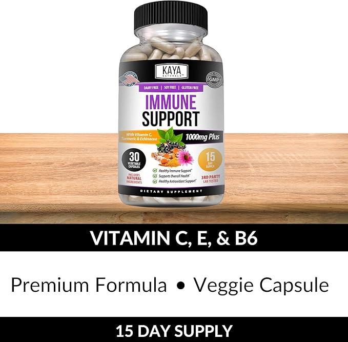 Kaya Naturals Elderberry Immune Support | Vitamins with Zinc and Vitamin C for Adults, Probiotics & Turmeric 1000mg Immune System Booster Sambucus Capsules - 30 Count (Pack of 2)