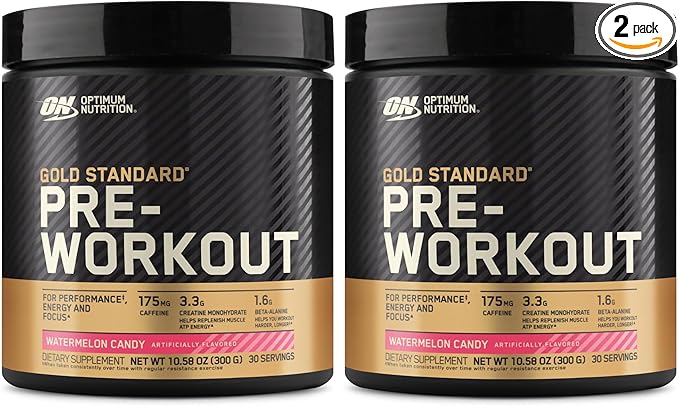 Optimum Nutrition Gold Standard Pre-Workout,Vitamin D for Immune Support,with Creatine,Beta-Alanine,and Caffeine for Energy,Keto Friendly,Watermelon Candy,30 Servings (Packaging May Vary),(Pack of 2)