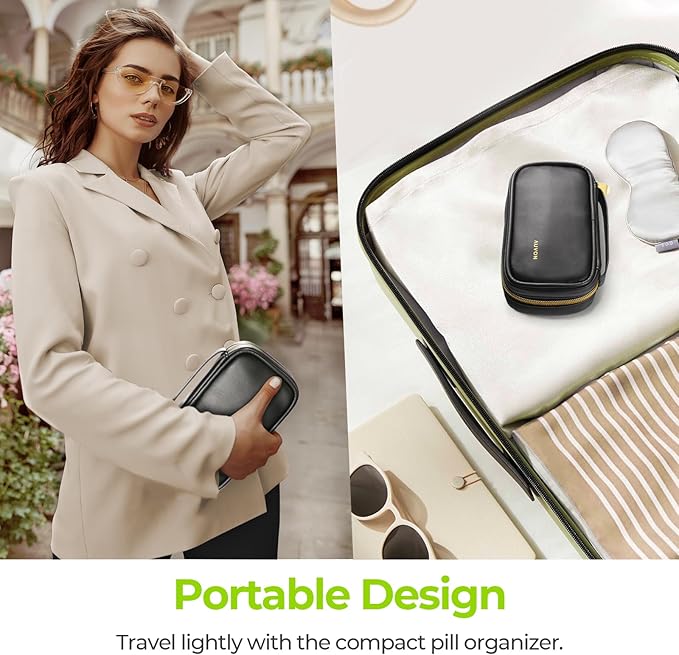 AUVON Weekly Pill Organizer 2 Times a Day with PU Leather Bag, Travel AM PM Pill Box 7 Day with One-Side Large Opening Design for Easy Filling, Portable Pill Case for Vitamins, Medication, Supplements