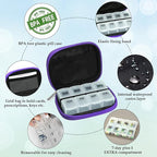 Serfeymi Weekly Travel Pill Organizer Pill Case for Purse with Removable 7 Day Pill Box, Fashionable Travel Medicine Organizer Pill Container for Medicine, Vitamin, Supplement - Purple 01 + Pill Box