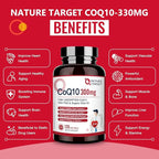 NATURE TARGET CoQ10-300mg-Softgels + PQQ with Organic-Olive-Oil - High Absorption-Coenzyme-Q10 - Antioxidant-for-Heart-Health and Immune Support, Energy Production, 120 Servings