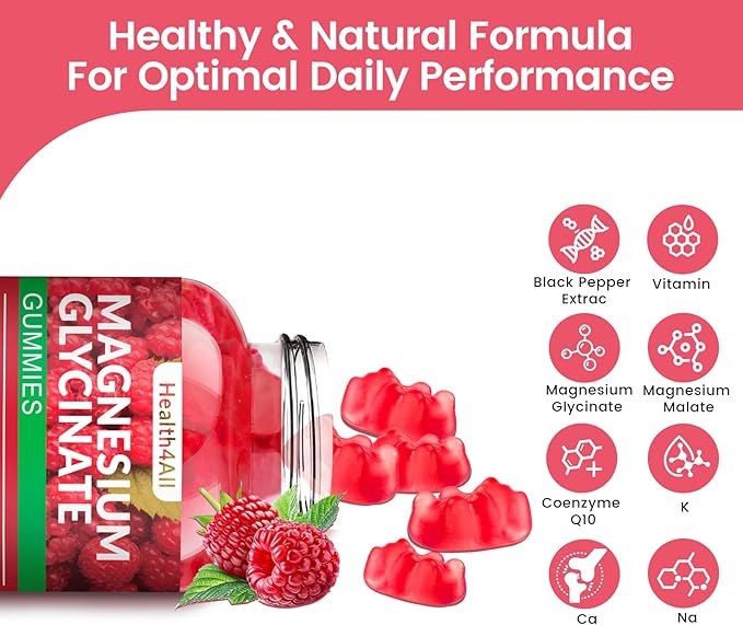 Magnesium Glycinate Gummies 1000mg, High Absorption Sugar Free Magnesium Potassium Supplement for Relaxation, Stress Relief, and Sleep Support for Adults & Kids - 180 Raspberry Gummies