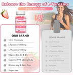 L Tyrosine Gummies, 2 Pack 10-in-1 L-Tyrosine Supplement, Tyrosine Gummies with L-Theanine B6 D3, Support Cognitive, Memory, Energy, Mood for Adult & Kids, Strawberry Flavor, 120 Ct