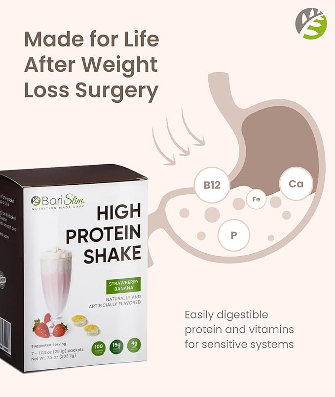 BariSlim High Protein Shake - Delicious & Nutritious Meal Replacement Shake - Low Sugar & Carb - Formulated for Bariatric Patients & Post-Weight Loss Surgery Support | Strawberry Banana Shake (9 oz)
