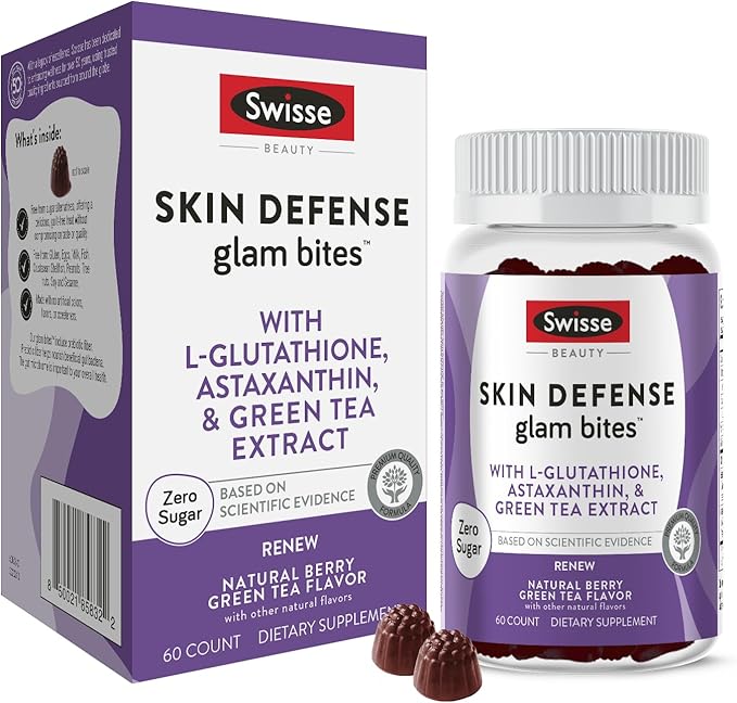 Swisse Skin Defense Glam Bites – Vitamin C, L-Glutathione & Astaxanthin – Supports Skin Elasticity, Moisture & Defense Against Environmental Stressors – Zero Sugar Gummies for Adults – 60 Count