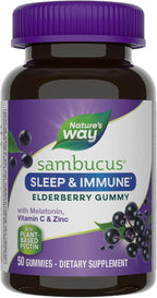 Nature’s Way Sambucus Sleep + Immune* Elderberry Gummies, Sleep Support for Adults and Immune Support*, With Melatonin, Vitamin C, L-Theanine, Zinc, 50 Gummies (Packaging May Vary)