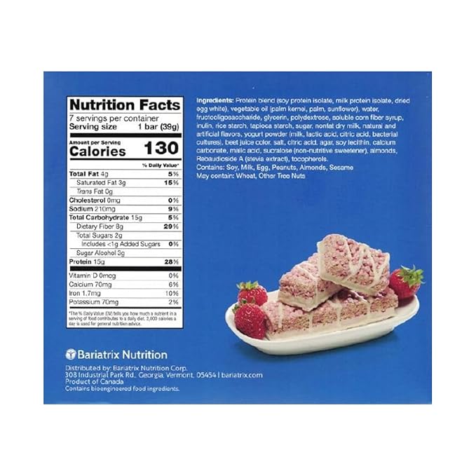 PROTIFIT - Low Calorie Snack Bar for Healthy Diets, High Protein, 15g Protein, Low Carb, Low Sugar, Ideal Protein Compatible, 7 Servings Per Box (Berry Fluffy)