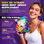 Beef Organ Supplement for Women - 100% Grass Fed Beef Organs with Bovine Liver, Ovary, Uterus, Kidney, Heart & Fallopian Tubes - PMS, Menopause & Energy, Immune & Mood Support, 120 Count