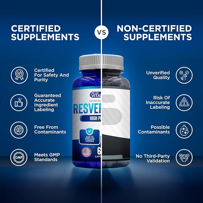We Like Vitamins Resveratrol 1000mg per Serving - 60 Easy to Swallow Veggie Capsules - Natural Resveratrol Supplement 1000mg - Antioxidant Supplement Helps Support Immune System