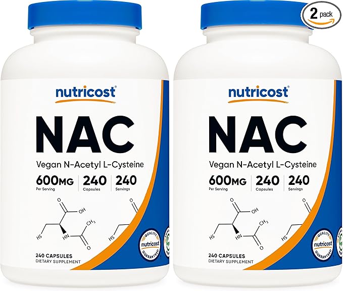 Nutricost N-Acetyl L-Cysteine (NAC) 600mg, 240 Vegetarian Capsules - Vegan, Non-GMO, Gluten Free (Pack of 2)