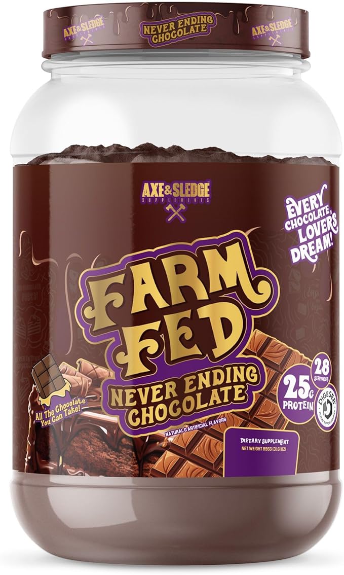 Axe & Sledge Farm Fed 100% Whey Protein Isolate | 25g Protein | Low Carb, Low Sugar, Gluten Free | Protein Powder for Men and Women | Keto | Made in the USA | 28 Servings, Never Ending Chocolate