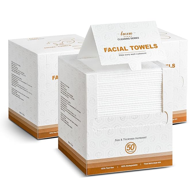LUXU Large Disposable Face Towel with Super Absorbent,Extra Thick Soft Facial Towels Plant Fiber Facial Washcloth Biodegradable Dry Wipes for Sensitive Skin,Cruelty Free-150 Count