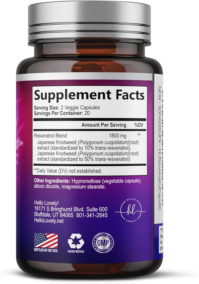 Resveratrol Blend 1800mg per Serving Supplement - Extra Strength Antioxidant Complex for Healthy Aging & Immune Support, Heart Health & Energy Support, Bioavailable Trans-Resveratrol - 60 Capsules