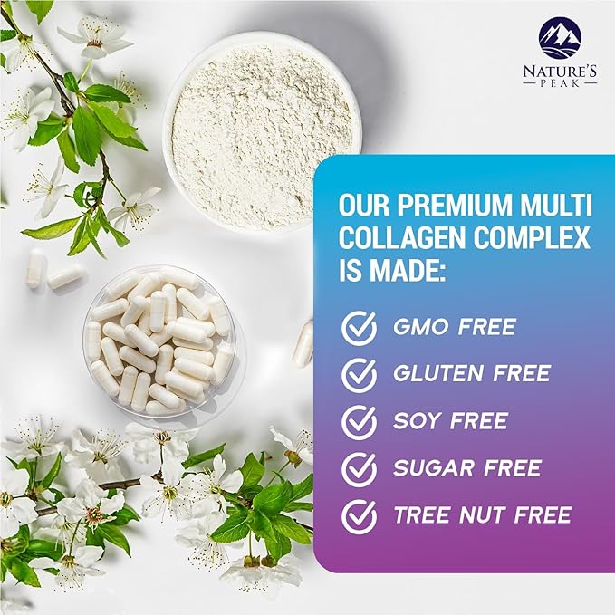 Multi Collagen Peptides Supplement for Hair, Nail, Skin - Type I, II, III, V, X, Collagen Powder Pills - Grass-Fed, Hydrolyzed for Bone and Joint Support for Women & Men, Non-GMO - 120 Capsules