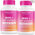 Pink Stork Prenatal Iron Supplement for Women - 18 mg Non-Constipating Iron & Vitamin C for Pregnancy, Postpartum, & Breastfeeding - Focus, Fatigue, & Blood Cell Production - 4 Month Supply