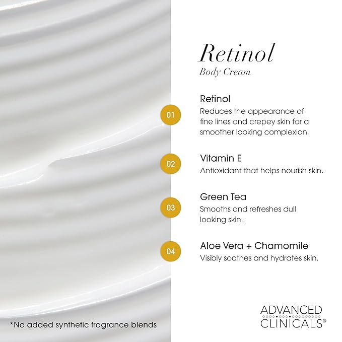 Advanced Clinicals Retinol Body Lotion + Retinol Serum 2PC Skincare Set For Women & Men Helps Diminish Appearance Of Crepey Skin | Face Serum & Body Cream Visibly Improves Look Of Wrinkles & Sagging