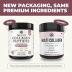 Multi Collagen Peptides Powder Types I, II, III, V, X Multi Collagen Protein Powder with Hyaluronic Acid, Biotin, Vitamin C, For Skin Hair Nails Joints and Gut Health - Keto, Non-GMO Supplement