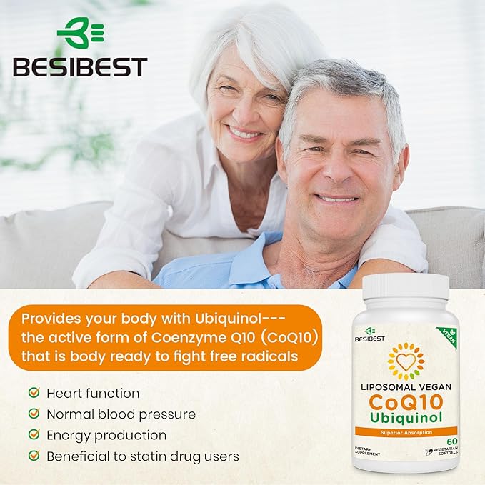 Besibest 1000mg Liposomal CoQ10 Ubiquinol, 600 Vegan Softgels, High Absorption Ubiquinol CoQ10 Supplement, Active Antioxidant Form of Coenzyme Q10 for Heart Function & Energy Production