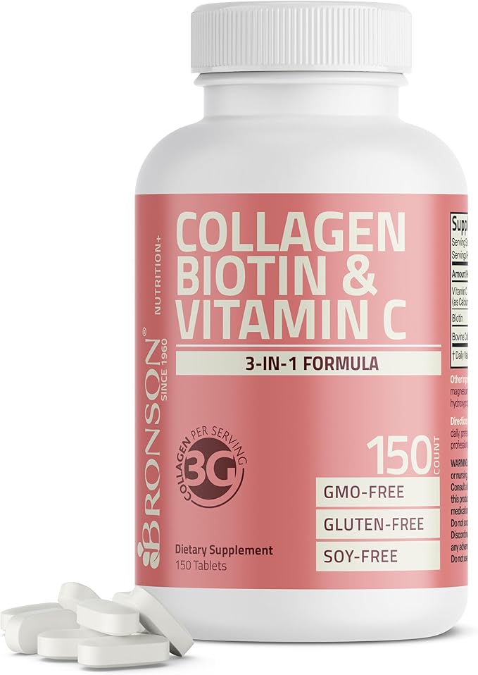 Bronson Collagen Peptides 3000mg (per Serving) with Biotin & Vitamin C - for Hair, Skin & Nails Support, Non-GMO, 150 Tablets