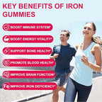 Iron Supplement Gummies for Women & Men - Iron Gummies with Folate Vitamin C B12 B6 Zinc, Peach Flavor, Vegan 60 Gummies