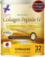 Nano Advanced Hyaluron & Marine Collagen Peptide IV Plus Powder – Japanese 6-in-1 Beauty Formula for Skin, Hair & Nails, Hydrolyzed Collagen with Hyaluronic Acid, Vitamin C, Unflavored, 32 Servings
