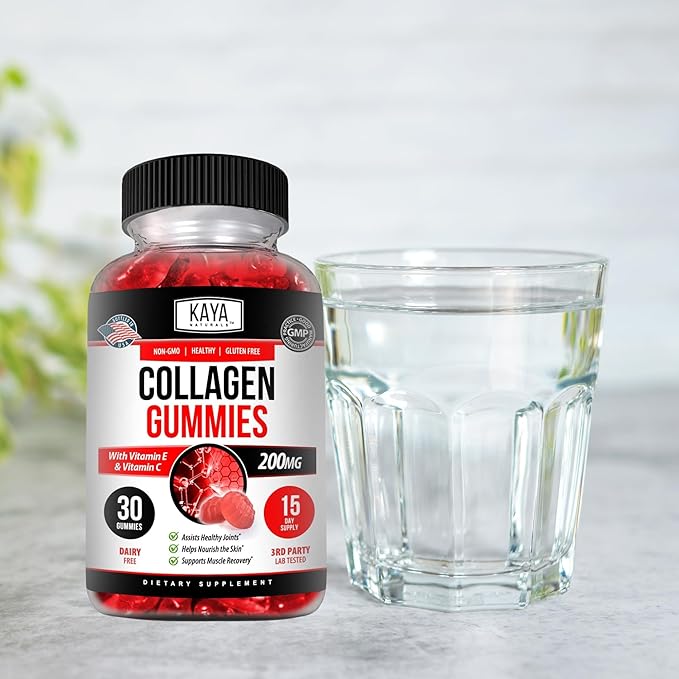 Kaya Naturals Collagen Gummies for Men & Women Supplement | Nature Made Gummies - 1000mg of Hydrolyzed Collagen, Vitamin C, Selenium & Biotin, Strawberry Flavor - 30 Count