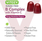 VITEEY Vitamin B Complex Gummies with Vitamin C, Sugar Free - Energy, Metabolism & Nerve Health - B6, B12, Folic Acid, Biotin - Vegan, Gelatin Free, GMO Free - Tasty Chewable Strawberry Flavored Gummy