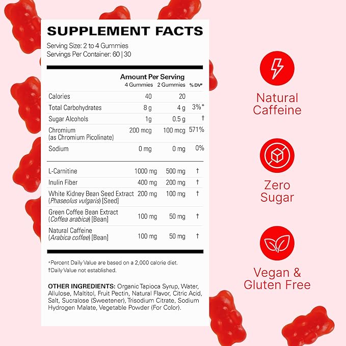 EHP Labs OxyShred Gummies - Pre Workout Gummies & Energy Chews with 100mg Caffeine, L-Carnitine for Thermo & Metabolic Support, All Natural Energy Boost - Strawberry Flavor – 60 Servings
