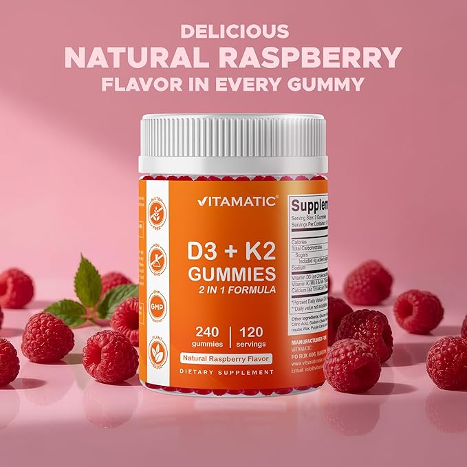 Vitamatic Vitamin D3 K2 with Calcium Gummies - 240 Count - Non-GMO, Gluten Free